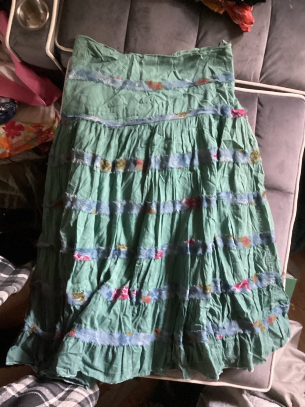SO Mint Green Tiered Maxi Skirt with Floral Bands